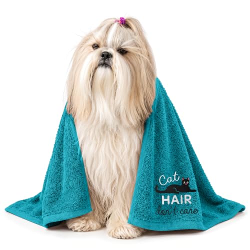 DAN RIVER Dog Towel - Pack of 1, 100% Cotton, 20x40, Ultra Soft 450 GSM, Super Absorbent & Quick Drying Towel for Dogs, Cats, and Other Pets, Teal. - color: Teal-cat Hair