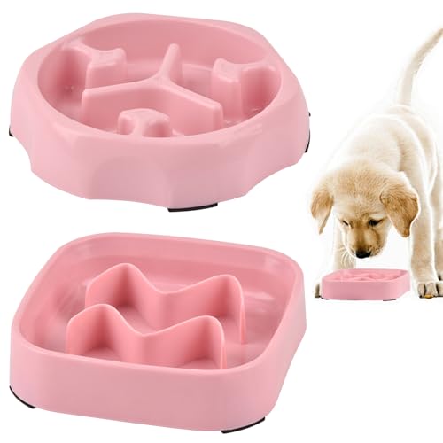 2 Pack Slow Feeder Bowls - Small Breed, Pink Silicone, Slow Down Eating Speed for Medium Small Breed Dogs & Cats