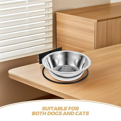 Amosfun Wall Mount Elevated Dog Feeder with Deep Stainless Steel Food and Water Bowls Large Size for Indoor and Outdoor Use