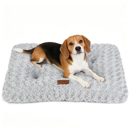 Dog Bed Crate Pad - Rosette Pattern White Velvet Pet Bed Anti-Slip Comfy Kennel Pad for Crates Rosette Grey M - color: Rosette Pattern Grey, size: Medium 30"x20"
