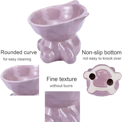Cute Ceramic Tilted Food Bowls for Indoor Cats Cat Bowl Elevated Cat Bowls Whisker Friendly 5.4 Inch Wide 15° Raised Kitten Supplies Dishwasher and Microwave Safe Purple Cats Water Bowl - color: Purple Ceramic Cat Food Bowls