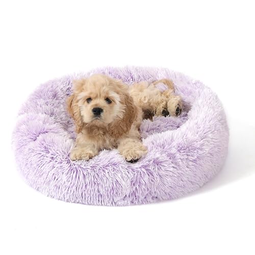 NOYAL Calming Donut Dog Bed for Small to Medium Dogs & Cats - Plush Faux Fur Anti-Anxiety Pet Bed with Machine Washable Cover & Non-Slip Base - color: Gradient Purple, size: X-Small 15.7''