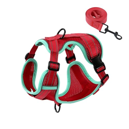 No-Pull Dog Harness with Dog Leash Breathable Mesh Adjustable Soft Padded Pet Vest Reflective for Small/Medium/Large Dogs Walking, Training - color: Red, size: L