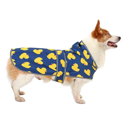 Dog Raincoat for Large Dogs Waterproof Jacket Hooded Rain Coats with Reflective Strips Leash Hole & Poncho Adjustable Fit (Duck,L) - color: Blue Duck, size: Large