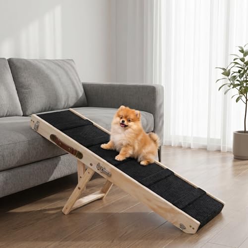 Wooden Dog Ramp for Bed – Folding Pet Ramp for Couch | Collapsible Wooden Pet Ramp, 4 Adjustable Heights, Non-Slip High Traction Fabric Surface, Portable Solid Pine Wood Steps - size: Trumpet