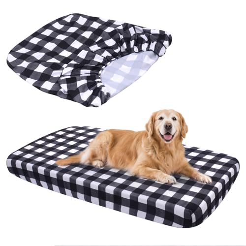 Replacement Dog Bed Covers Elastic Edged Washable Pet Bed Protector with Black Lattice Pattern Design for Medium & Large Pet Beds, Cover Only (Black Lattice, 36x27x6 Inch) - color: Black Lattice, size: 36.0"L x 27.0"W x 6.0"Th