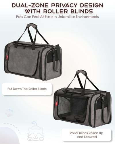 BurgeonNest Soft Cat Carrier Large, Pet Carrier Dog Carrier for Big Cats and Small Dogs up to 25 lbs Collapsible Top Loading with Dual-Exit Tunnel, Privacy Protection, Mesh Ventilation, Travel, Gray - color: Grey, size: 18.9"L x 13.4"W x 14.6"H