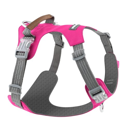 No Pull Dog Harness – Adjustable Reflective Nylon Vest for Small Medium Large Dogs, Escape Proof Training Harness with Leather Control Handle, Lightweight Aluminum Hardware (Hot Pink, M) - color: Hot Pink, size: M
