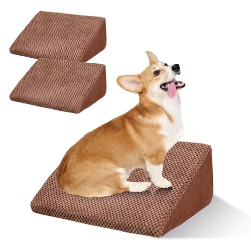 40D Dog Ramp for Stairs for Small & Senior Dogs and Cats – Non-Slip Stair Ramp for Dogs with Gentle Slope, Pet Ramp with Washable Cover & Self-Sticky Pads for Safe Climbing Easy Install(Brown, 3 Pack)