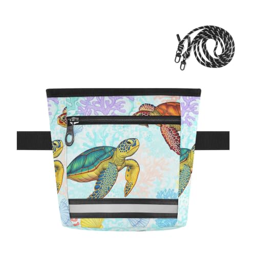 Turtle Water-Resistant Dog Treat Pouch, 3 Ways to Wear Treat Bag with Magnetic Closure & Reflective Strip, Hands-Free for Pet Training, Walking