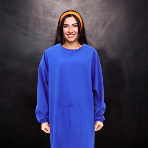 HOMSFOU Waterproof Apron with Long Sleeves Oilproof and Easy to Maintain Smock for Dishwashing Kitchen Work - color: Blue