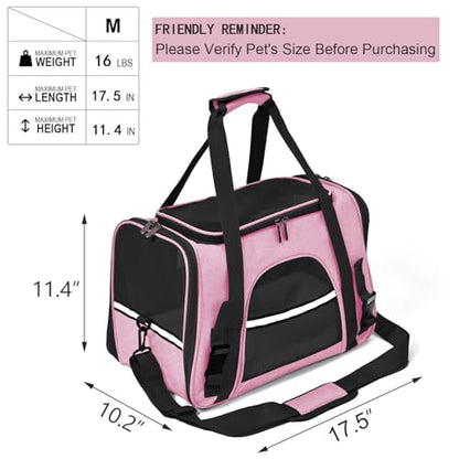 Dog Cat Carrier Soft for Small Pet Up to 16 Lbs TSA Airline Approved Travel Carrier Collapsible Puppy Car Mesh Bag 17.5 * 10.2 * 11.4 inch - Pink - color: Pink