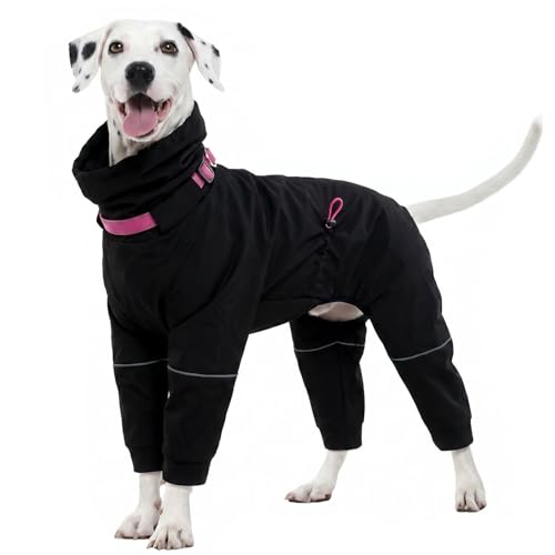 Kouser Waterproof Full-Body Coverage Dog Raincoat, Black L | Dog Raincoat with Reflective Stripes, Adjustable Dog Rain Jacket with Leash D-Ring, Hooded Poncho for Small Medium Large Dogs - color: Black, size: Large(Back Length:16.93")