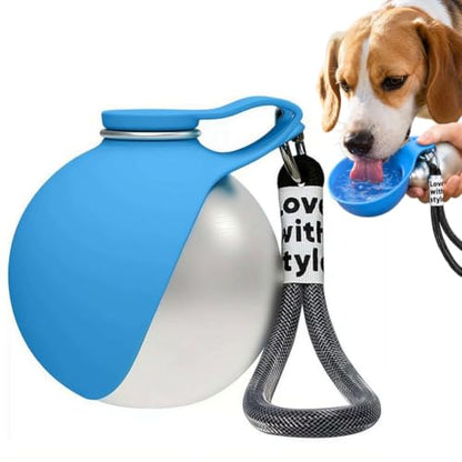 Dog Water Ball,Dog Water Bottle with Bowl,2-in-1 Portable Foldable DogWaterBottle,Leak-Proof,304 Stainless Steel Large-Capacity Cup with Foldable Silicone Bowl,Perfect for Travel - color: Blue