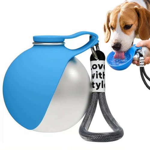 Dog Water Ball,Dog Water Bottle with Bowl,2-in-1 Portable Foldable DogWaterBottle,Leak-Proof,304 Stainless Steel Large-Capacity Cup with Foldable Silicone Bowl,Perfect for Travel - color: Blue