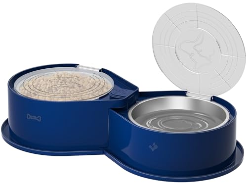 Newget Stainless Steel Dog Bowl Set with Lids, 304 Metal Dual Food & Water Bowls for Dogs & Cats, Large Capacity Pet Feeder with Cover Keeps Food Fresh, Anti-Skid Dog Dish for Small/Medium/Large Pets - color: Blue