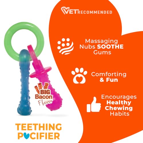 Nylabone Puppy Pacifier Chew Toy, Teething Toys for Puppies, Bacon Flavor, Small - Up to 25 lbs, 1 Count - color: Pacifier