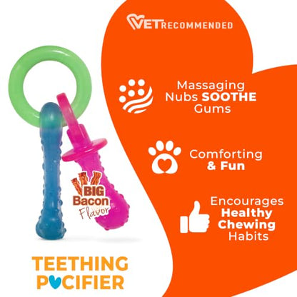 Nylabone Puppy Pacifier Chew Toy, Teething Toys for Puppies, Bacon Flavor, Small - Up to 25 lbs, 1 Count - color: Pacifier