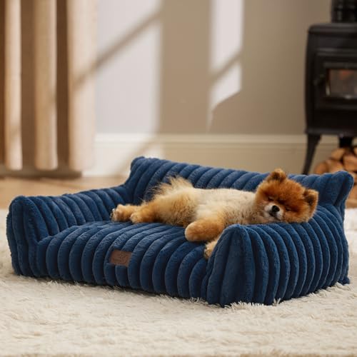 Bedsure ComfyFleece™ Cute Cat Couch for Pets - As Seen on TV on Good Day New York, Small Medium Dog Bed, Supportive Couch Bed for Small Dogs, 30 Inch, Night Blue - color: Night Blue, size: 30x20x10"