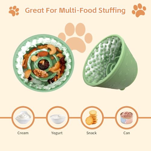 Dog Lick Bowl,Anxiety Relief Non-Slip Silicone Treat Bowl,Durable Anti-Choking Long-Lasting Enrichment Slow Feeder Licking Mat for Small Medium Large Breed,Freezable BPA Free Silicone Dishwasher Safe - color: Green, size: S-M