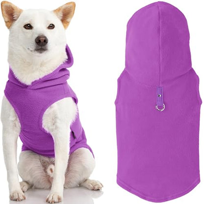 Gooby Fleece Vest Hoodie Dog Sweater - Purple, Small - Warm Pullover Dog Hoodie with O-Ring Leash for Small to Medium Dogs - color: Purple, size: Small (Around 6-lb)