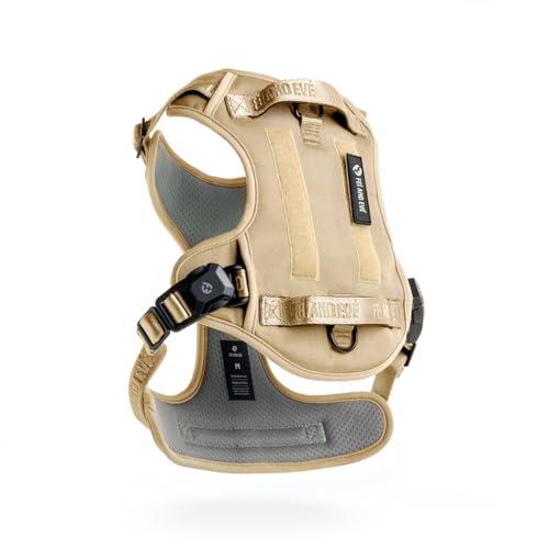 Fei & Eve MagEase 3-Second Magnetic Dog Harness | No-Pull Tactical Vest | Quick-Connect MOLLE w/3 Leash Clips | Heavy-Duty 900D Nylon | Adjustable w/Handle (Medium, Khaki) - color: Khaki, size: M