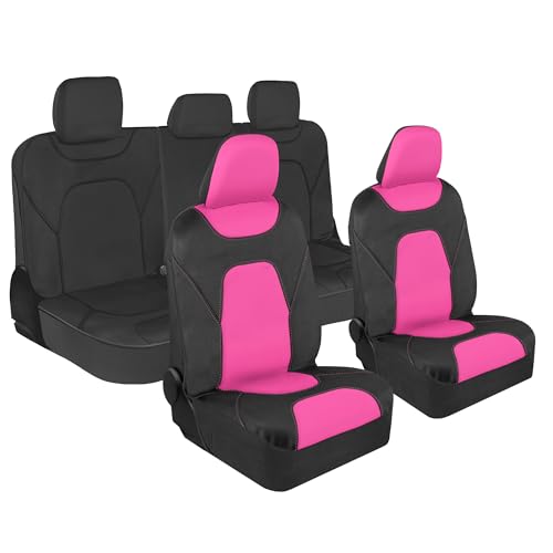 Motor Trend AquaShield Waterproof Pink Front Seat Covers, Black 60/40 Split Bench Rear Seat – Neoprene Front Car Seats Cover, SUV Seat Covers Protector - Interior Cover for Auto, Trucks, & Dog Owners - color: a-7 Black & Pink Full Set
