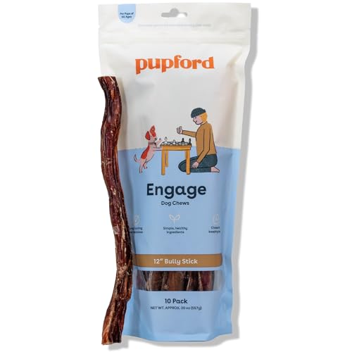 Pupford Thick Bully Sticks for Dogs & Puppies, Smoked for Improved Smell, Natural, Long-Lasting, Single Ingredient Chews for Medium & Large Breeds (12", 10 Count) - size: 1.25 Pound (Pack of 1), style: 12 Inch
