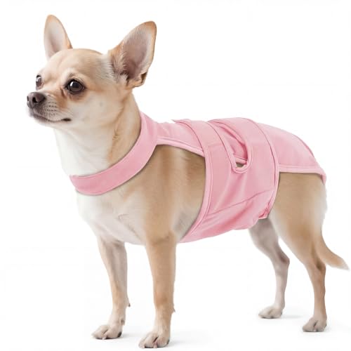 QBLEEV Dog Diapers with Suspenders, Female Escape-Proof Full Body Dog Period Diapers Overalls, Reusable Washable Sanitary Panties for Heat Cycle & Incontinence, Doggie Underwear Onesie with Tail Hole - color: Pink, size: XS（Back Length:8.7"）
