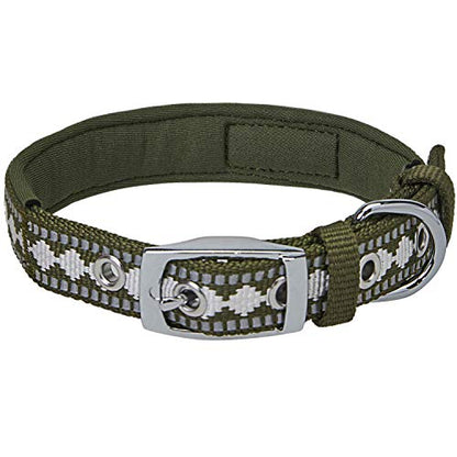 Blueberry Pet Reflective Jacquard Dog Collar with Neoprene Padding & Metal Buckle | Soft & Adjustable Safety Collar - Olive, Neck 9-12.5", for Small Breed - color: Metal Buckle-Olive, size: Small