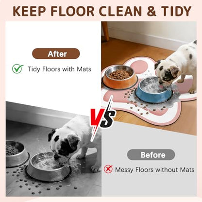 Dog Food Mat for Bowls, Absorbent Quick Dry Dog Cat Mats for Food and Water, Non-Slip Backing Pet Mat Pet Supplies - Pink 15.74 inch - color: Paw3