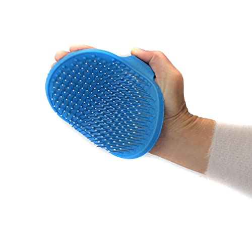 Emours Dog Grooming Brush, Pet Shampoo Bath Brush Soothing Massage Rubber Comb with Adjustable Ring Handle for Long Short Haired Dogs and Cats - color: Blue