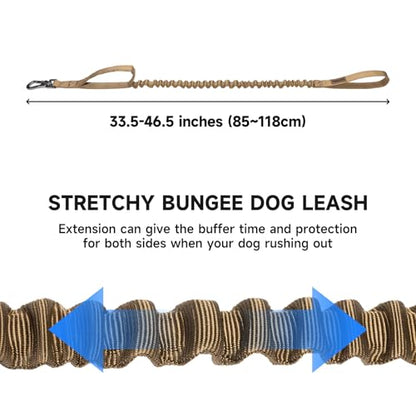 EXCELLENT ELITE SPANKER Military Bungee Dog Leash Elastic Leads Rope with 2 Padded Control Handle for Medium and Small Dogs (Coyote Brown) - color: Coyote Brown