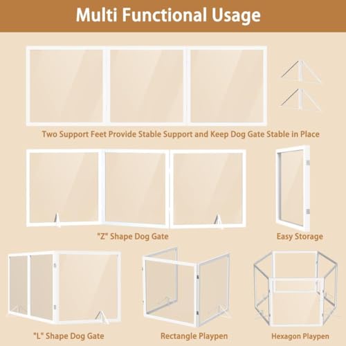Extra Wide Clear Dog Gate 24" Tall Clear Acrylic Freestanding Dog gate Transparent Pet Gate for Doorways Stairs 3 Panel(55"-70" W) - size: 24"H x 72"W (3 Panels x 24"W Each)