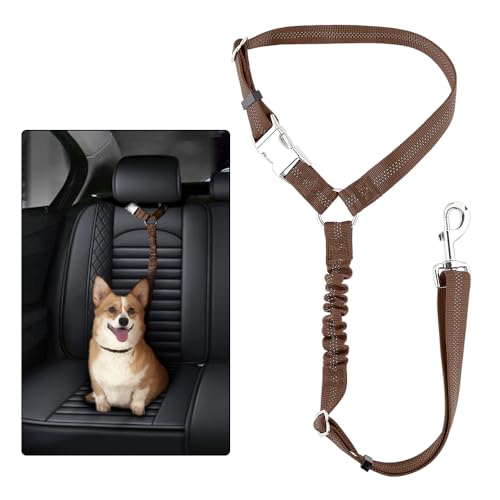 Plutus Pet Dog Seat Belt for Car Headrest, Reflective and Adjustable Restraint with Elastic Bungee for Safety, Vehicle Seatbelt Harness for Small Medium Large Dogs and Cats, Chocolate - color: Chocolate