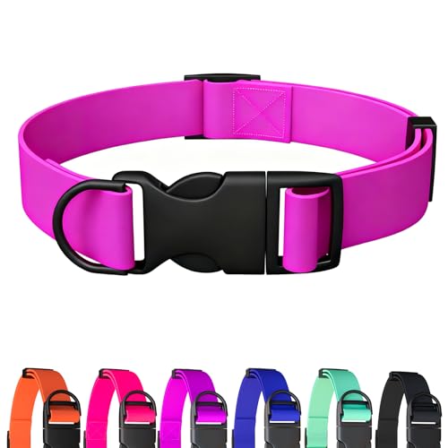 Waterproof Dog Collar Durable and Easy to Clean Rubber Dog Collars Odor-Proof Fits Small Medium Large Dogs (Rose Purple, Small (9.5-14.2” Neck)) - color: Rose Purple, size: Small (9.5 -14.2” Neck)