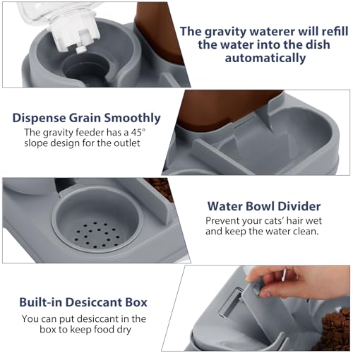 Yummy Sam Automatic Small Pet Feeder and Water Dispenser, 2 in 1 Gravity Cat Auto Pet Feeder and Waterer Set Feeder Dish for Small Medium Pets Dog Puppy Kitten (Brown·) - color: Brown·