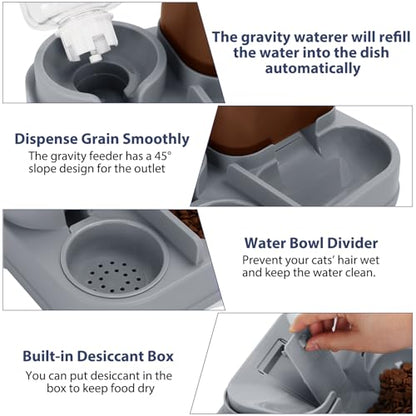 Yummy Sam Automatic Small Pet Feeder and Water Dispenser, 2 in 1 Gravity Cat Auto Pet Feeder and Waterer Set Feeder Dish for Small Medium Pets Dog Puppy Kitten (Brown·) - color: Brown·