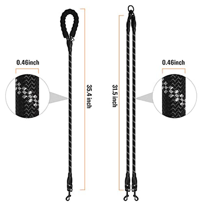 Double Dog Leash Reflective Detachable Coupler &360° Swivel Tangle Free,Heavy Duty Rope Leash Control with Padded Handle for Dual Large Medium Dogs Walking Running Training(Classic Black) - color: Classic Black