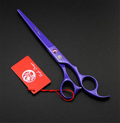 Purple Dragon Professional 7.0 inch 4PCS Pet Grooming Scissors Kit Japan Premium Steel Straight & Curved & Thinning Blade Dog Hair Cutting Shears Set with Case - color: Violet