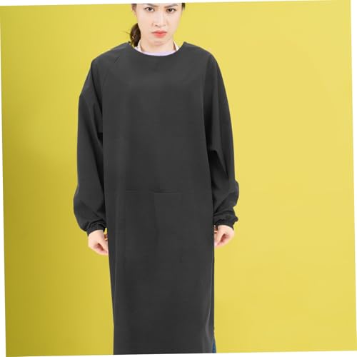 HOMSFOU Waterproof Apron with Long Sleeves Oilproof and Easy to Maintain Smock for Dishwashing Kitchen Work - color: Black