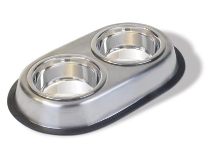 Van Ness Pets Stainless Steel Large Double Dish Dog Food And Water Bowl, 64 OZ, Wide No-Tip Base - size: 60 oz