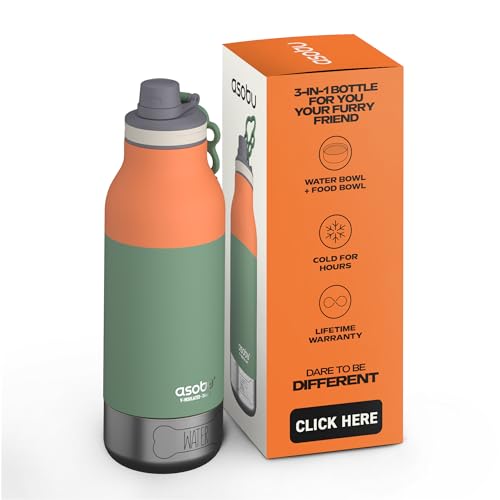 Asobu Dog Barky Bottle – Insulated Stainless Steel Water Bottle with 2 Removable Dog Bowls for Food, Treats & Water – Pet-Friendly Travel Bottle for Hiking, Road Trips & Outdoor Adventures - color: Pastel Green