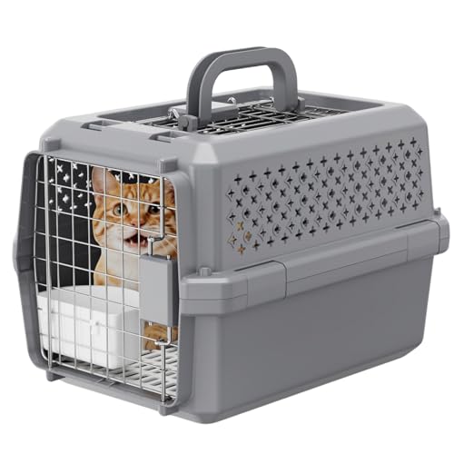 RIZZARI Airline Approved Pet Carrier for Cats & Small Dogs, Travel Crate | Hard-Sided Protection,Secure Locking Door,Excellent Airflow,Comfortable Travel,Lightweight Design - color: Gray, size: 17.4"L x 12.8"W x 11.8"H