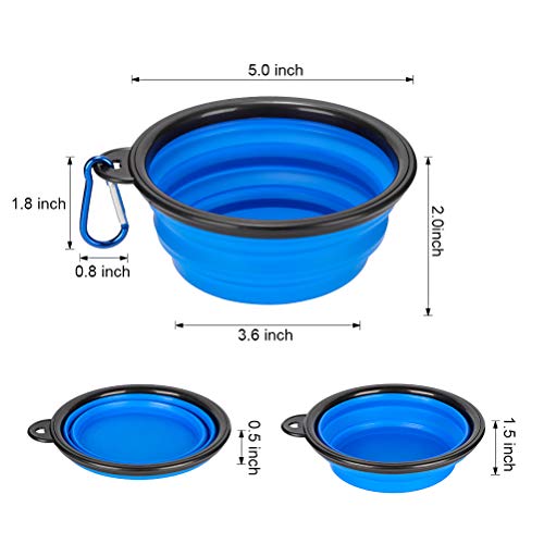 Pack of 2 Large Size Collapsible Dog Bowl, Food Grade Silicone BPA Free, with Carabiner Clip Foldable Expandable Cup Dish for Pet Cat Food Water Feeding Portable Travel Bowl (Blue & Red) - size: Pack of 2