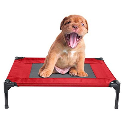 Elevated Dog Bed with Removable Canopy w/Convenient Carrying Bag Indoor Shade 1680D Portable Raised Oxford Fabric Outdoor Cooling Dog Cot Cat Bed Pet Tent for Camping (30", Red)