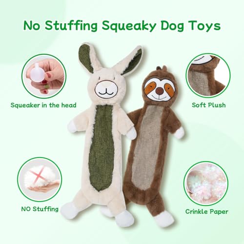 Crinkle Squeaky Dog Toys for Aggressive Chewers, Less Stuffed Dog Toy to Keep Them Busy, Plush Interactive Pet Toys for Dogs, Tough Chew Toys for Small Medium Large Dogs - color: Sloth