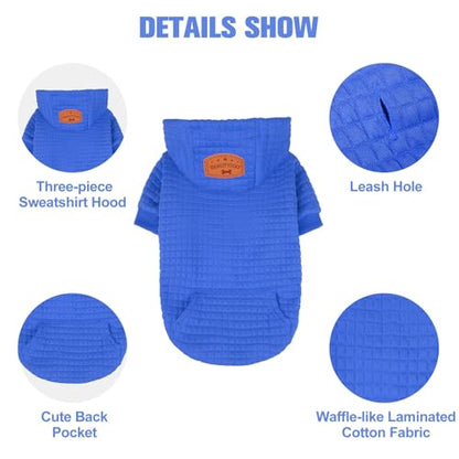 BEAUTYZOO Medium Dog Hoodie Sweater with Pockets, Dog Clothes for Small Medium Dogs Boy Girl, Waffle-Like Laminated Cotton Pet Coats with Hat and Leash Hole, Blue XL - color: Blue, size: XL (Back: 24",Chest: 34", Neck: 21")