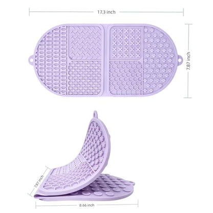 Foldable Dog Lick Mat, 142 Strong Suction Cups Silicone Slow Feeder Lick Pad with 6 Textured Zones, Anxiety Relief Mat for Bath Grooming, BPA Free for Dogs & Cats (Purple, 17.32 x 7.87in)