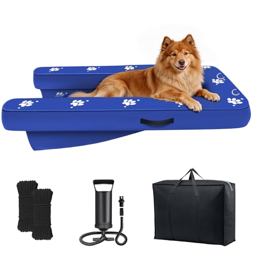 Inflatable Dock Platform, Dog Boat Ramp Floating Non-Slip Oxford and PVC with Lagre Water Ramp for Dogs Pool, Dock, Lake with Traction Rope, Manual Air Pump (4.8ft x 3ft x 6in) L05 - size: 4.8ft x 3ft x 6in